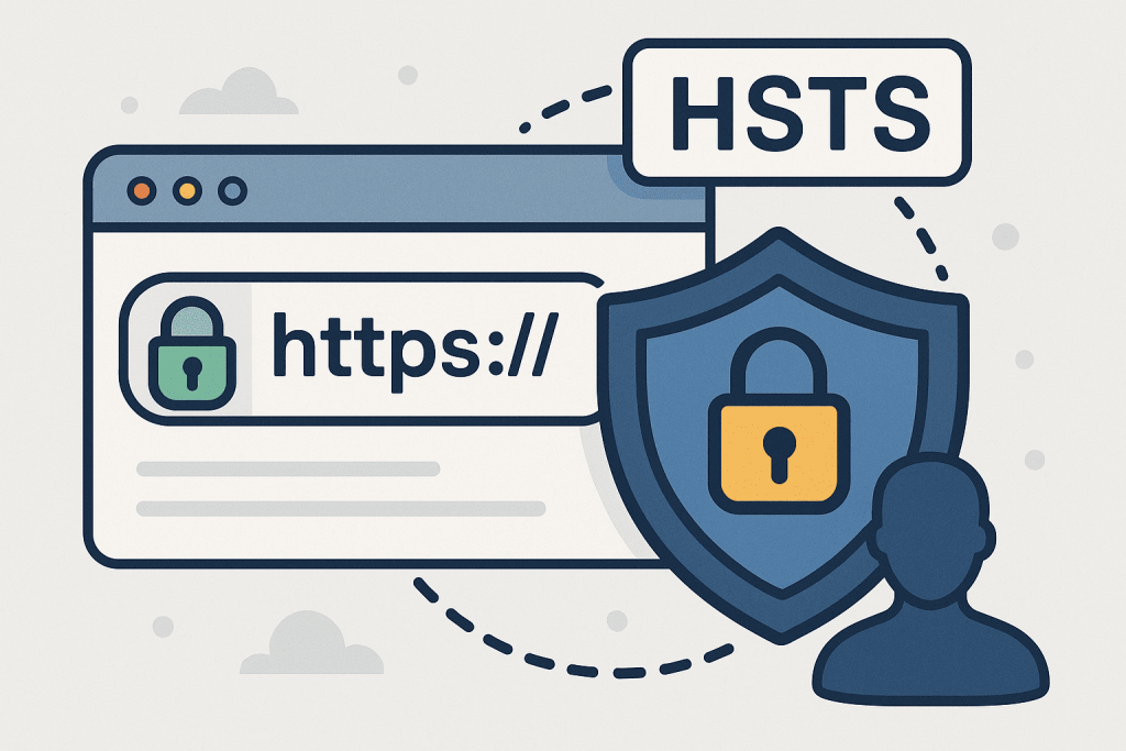 Browser with HTTPS lock, shield and HSTS inscription, indicating an increased level of security.