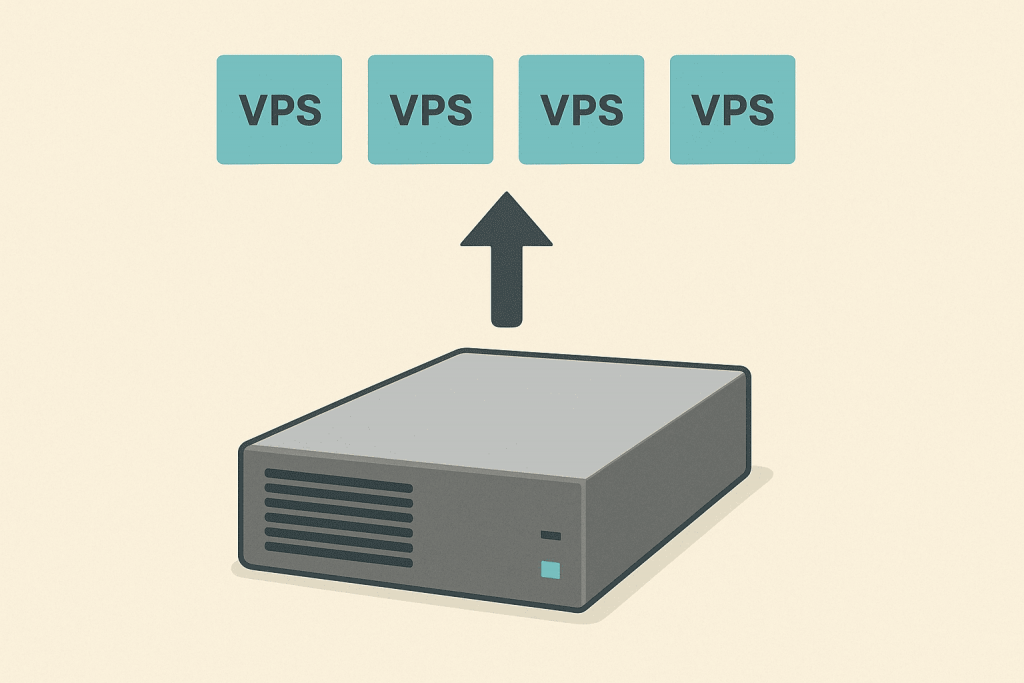 The physical server is divided into several independent VPSs.