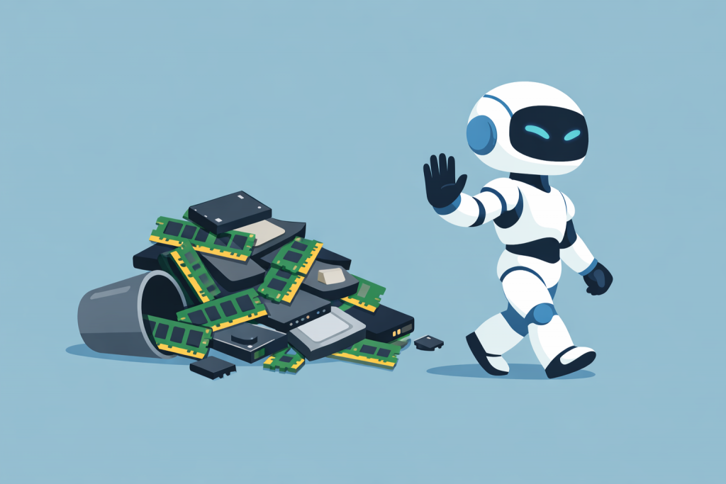 Artificial intelligence is moving away from piles of computer memory and chips, symbolizing a reduction in resource requirements.