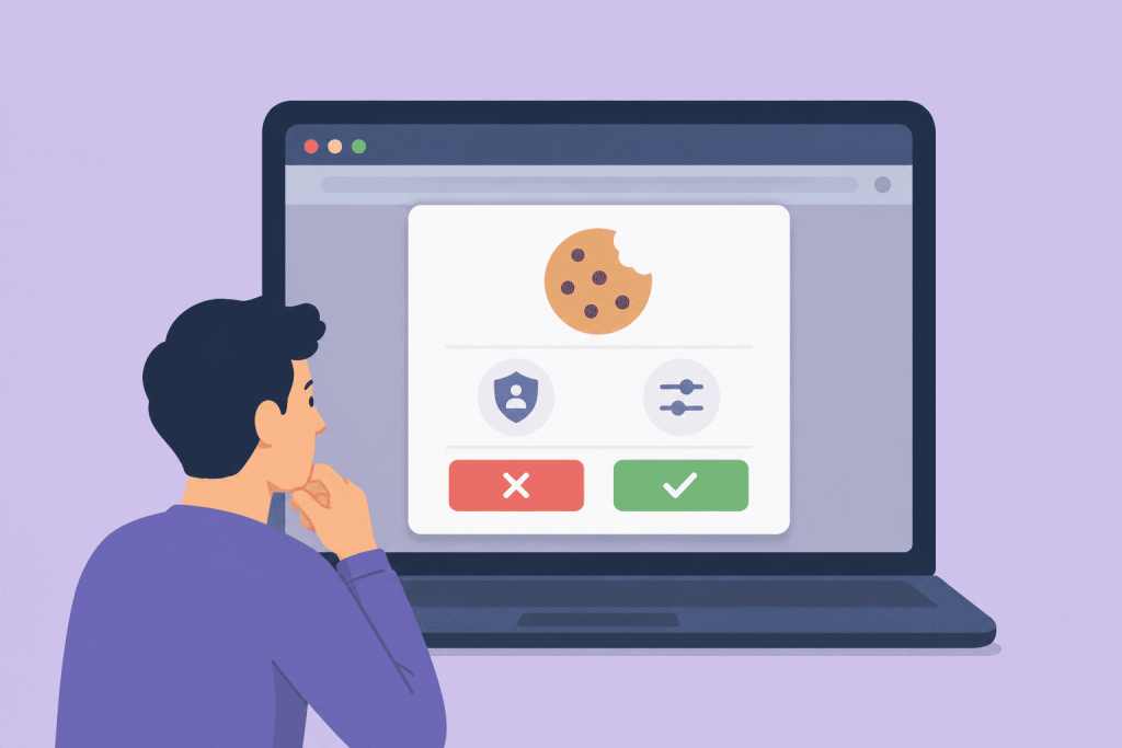 The user views the cookie settings window before choosing between accepting and rejecting.