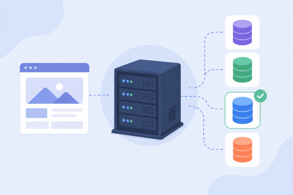 A site on a VPS connects to a server that offers several database options for different tasks.